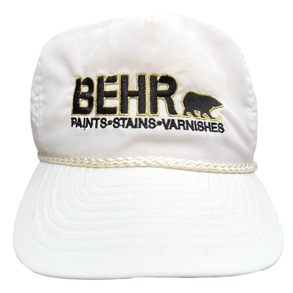 Vintage Behr‎ Paints Stains Varnishes Strapback Hat White Promo Cap USA